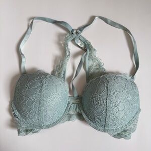 Victoria’s Secret Very Sexy Push Up Bra 32C Mint Lace Racerback Rhinestone Strap